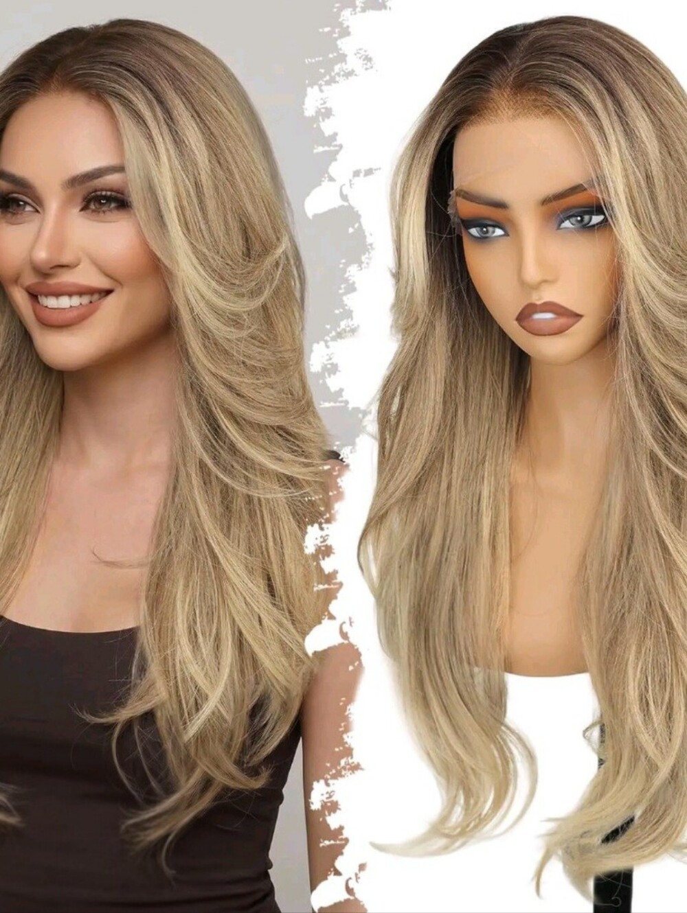 NWT AISI HAIR 26" R/15/10# Ombre Blonde Premium Synthetic 13x4 Glueless Wig